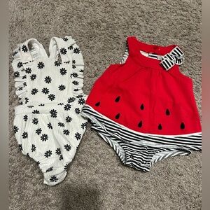 Red watermelon dress and white flower jumper- 3-6 month